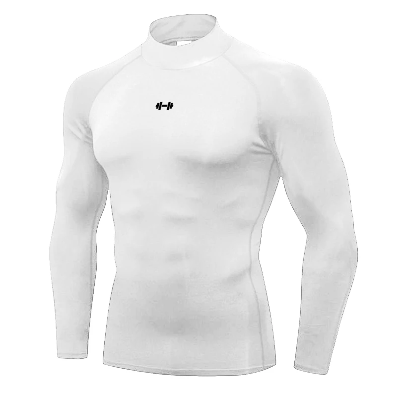 Turtleneck Compression Long T Shirt Mens Skinny Gym Clothing Workout Tees Shirt Autumn Bodybuilding Fitness Tight Sports Tops