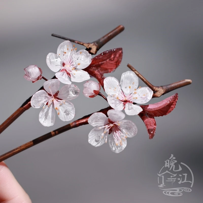 1pc Chinese Plastic cherry blossoms Flower Hairpin Hair Stick Kanzashi Kimono Hanfu Wood Hair Accessories Headwear  Gift