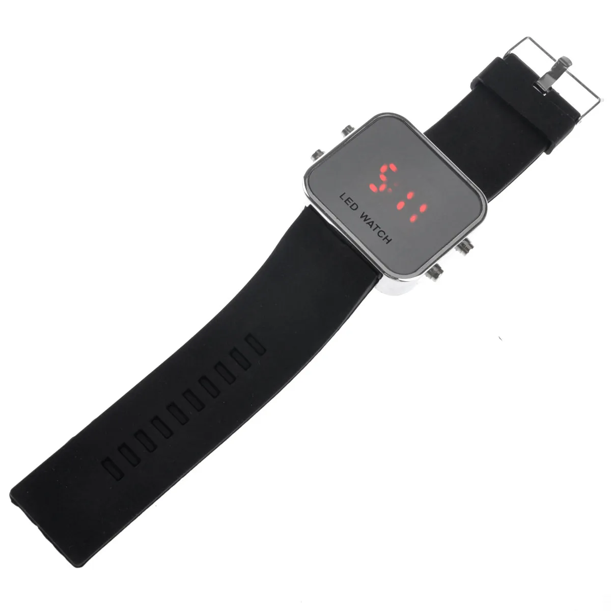 Unisex LED Watch Black Silicone Band Square Mirror Face Display Date Year Daily Life Casual Sports LED Wristwatch
