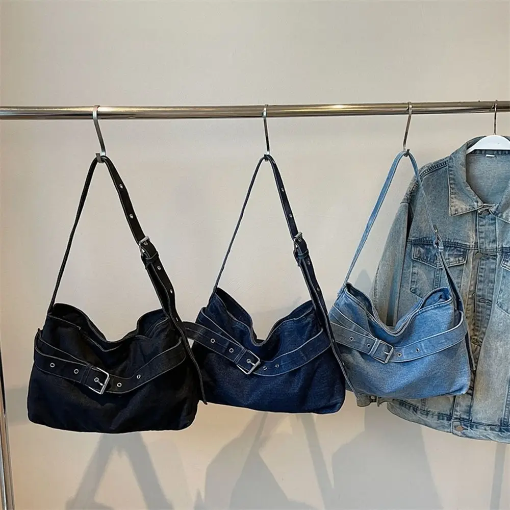 

Korean Style Denim Tote Bag Tote Bag Solid Color Large Capacity Handbag Large Capacity PU Leather Underarm Packs Office Worker