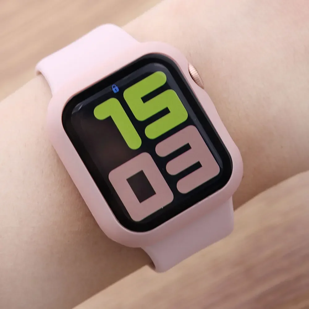 Glass+Case+band For Apple Watch bands 44mm 40mm 45mm 41mm 38mm 42mm Silicone sport bracelet iWatch series 8 9 7 6 5 4 3 SE strap