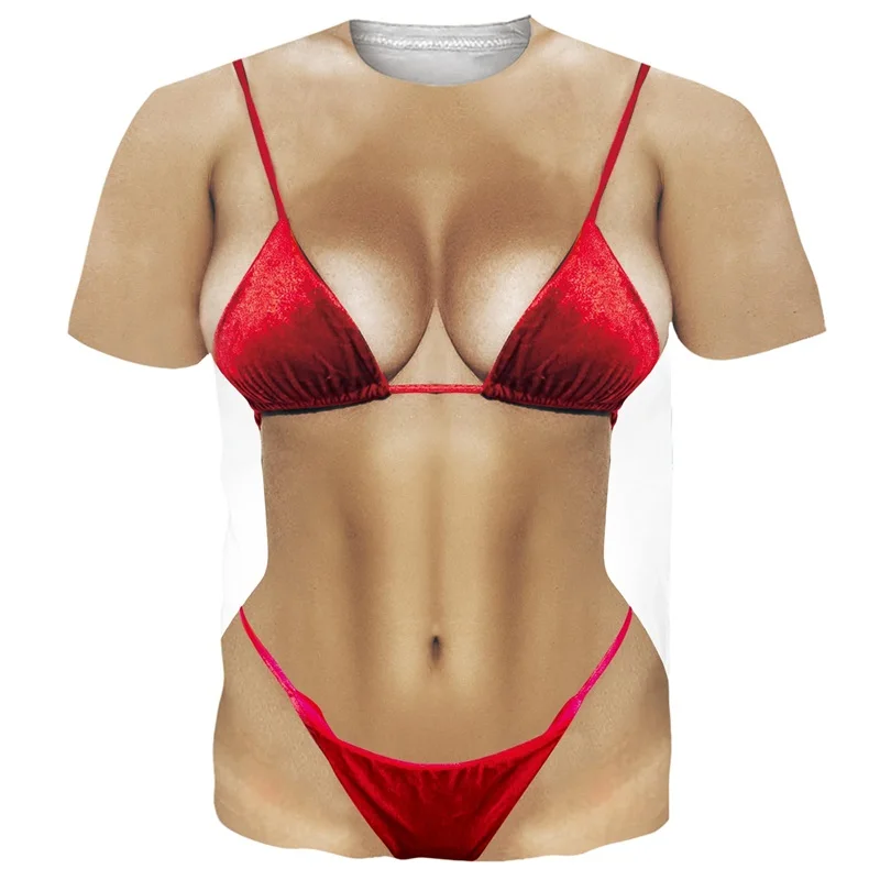 Lustiges, sexy 3D-gedrucktes Bikini-Y2K-T-Shirt für Männer und Frauen, Hip-Hop-Streetwear, lässige Outdoor-Kleidung, kreatives Sommer-Kurzarm-Oberteil – Detail 4