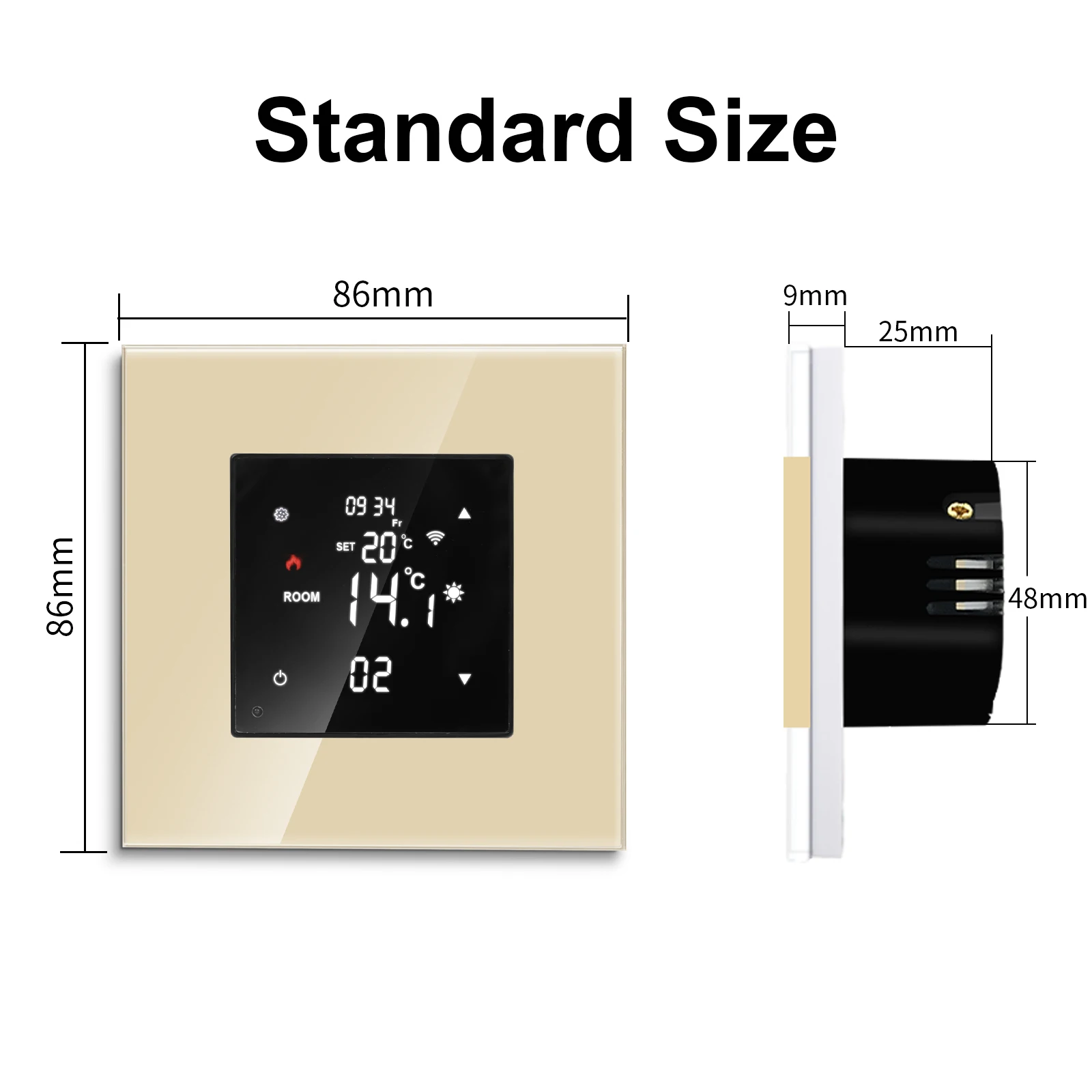 Bingoelec EU Standard Tuya WiFi Smart Thermostat Electric Floor Heating Wall USB Type-C Port Electric Socket Gold Glass Panel