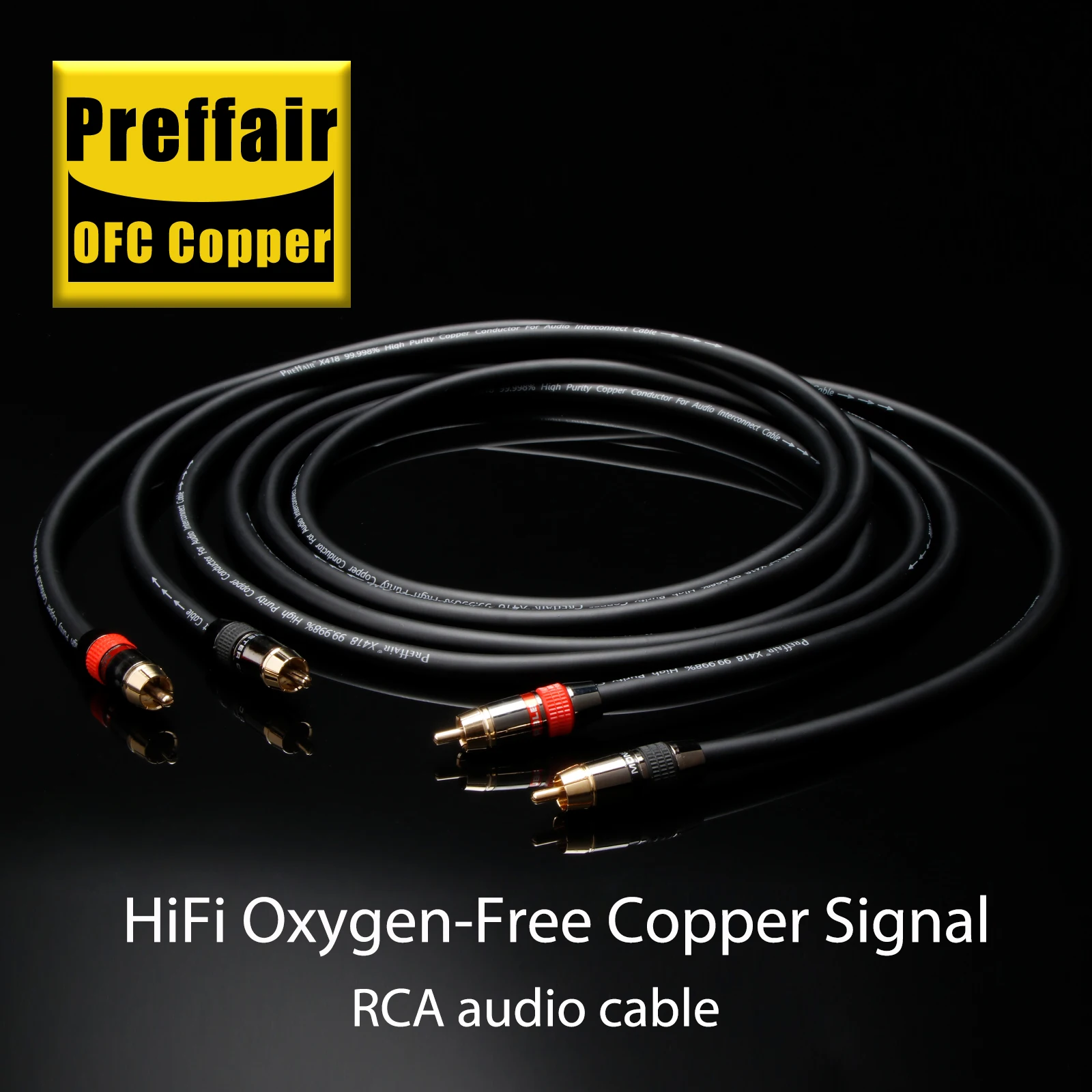 Preffair HiFi X418 OFC Copper RCA Audio Phono Cable with 24k Gold Plated to Dual RCA Plugs Audio Signal Cable