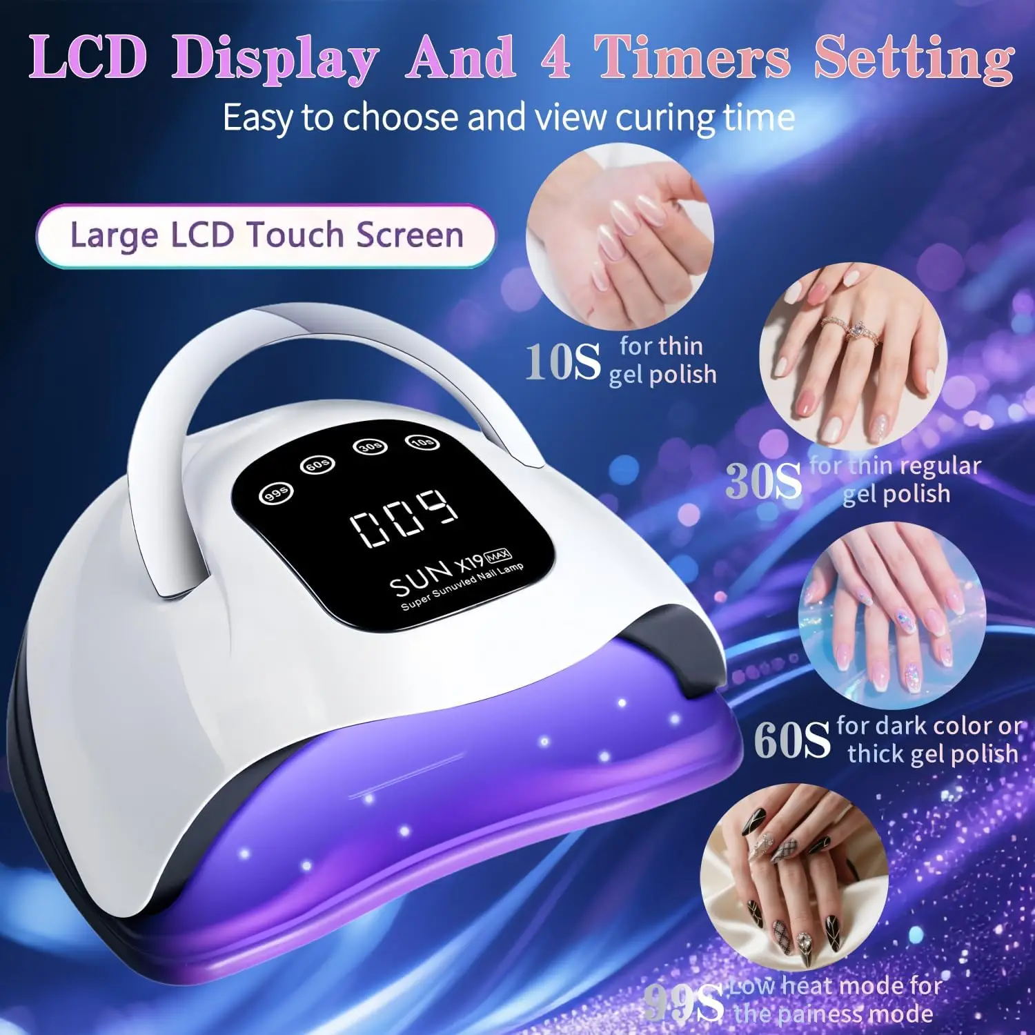 مصباح أظافر LED بالأشعة فوق البنفسجية 72 خرز 320 وات مع مؤقت ومستشعر لطلاء الجل