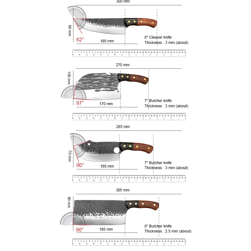 Stainless Steel Hand Forged Blade Chef Knife Wood Handle Butcher Boning Knife Cleaver Meat Chopping Vegetable Kitchen Knives