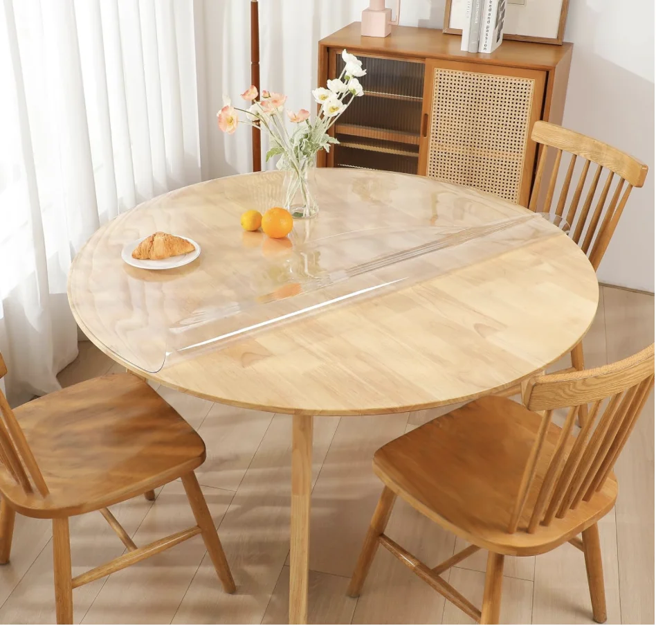 1.5mm Soft Glass Tablecloth Transparency PVC table cloth Waterproof Oilproof Kitchen Dining table cover for Round table