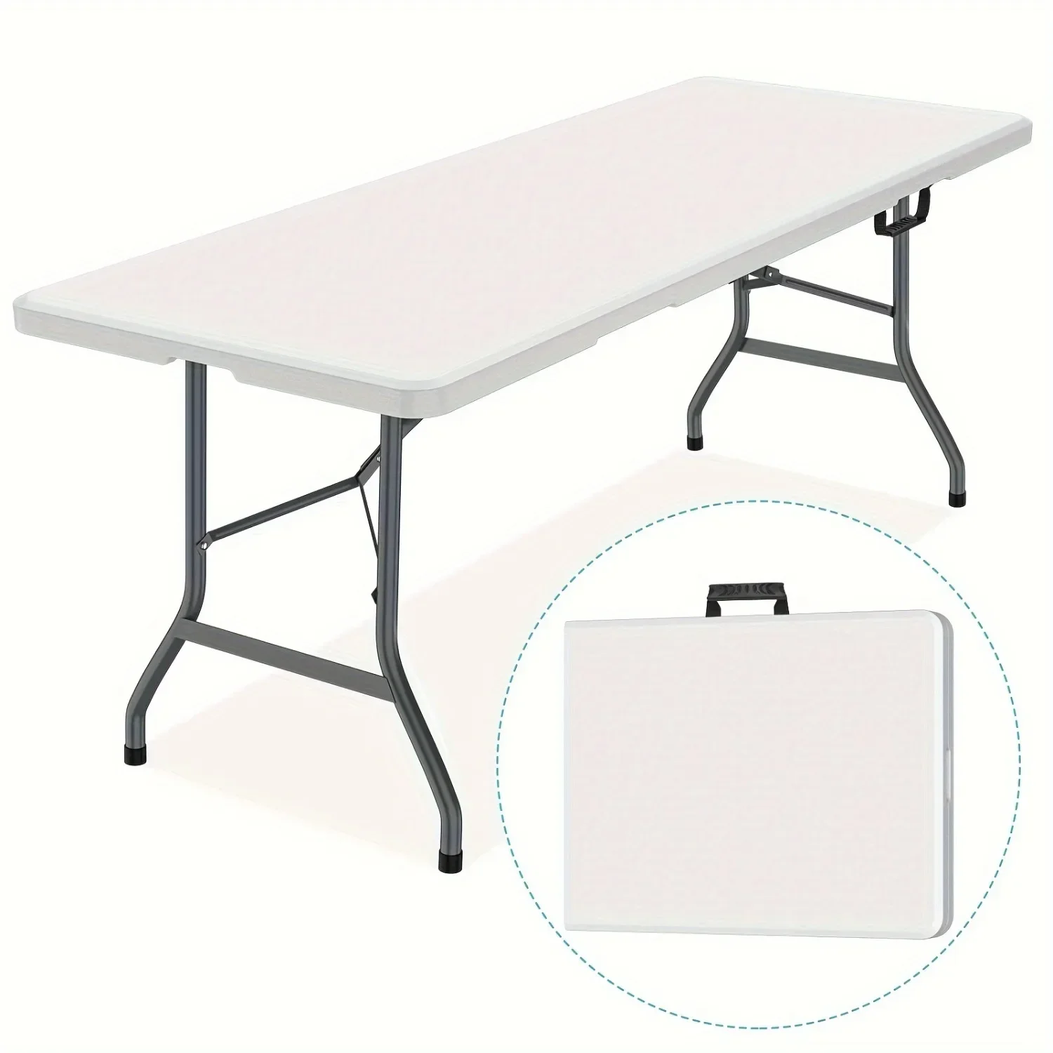 6FT Spacious Plastic Folding Table Sturdy Feet Durable Portable Easy-to-Store Dining Solution for Kids Adults Indoor Outdoor Use