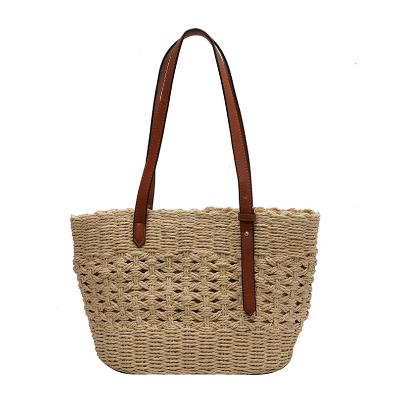 

Women Woven Handbag Underarm Bag Fashion Zip Up Beach Vacation Tote Shoulder Bag
