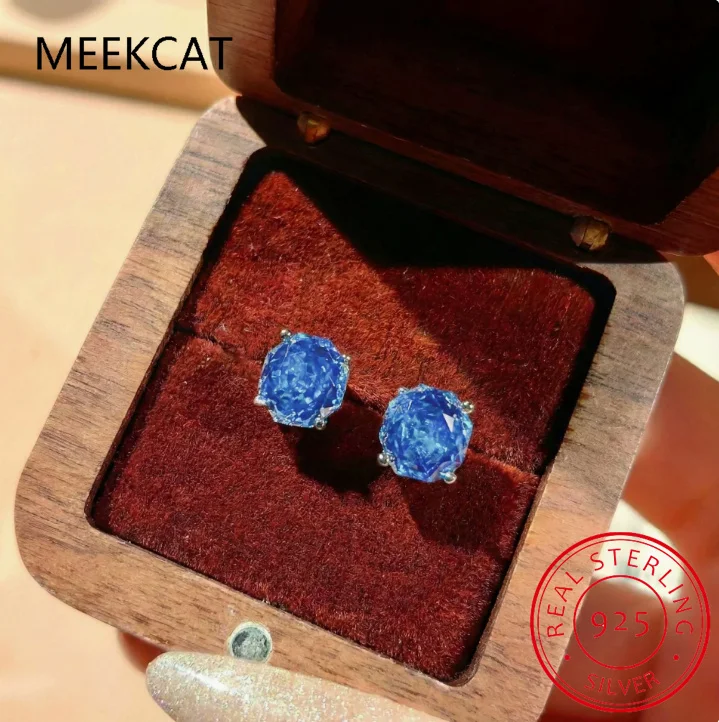 2ct Octagon Rose Cut Morganite Natural Blue Sapphire 925 Sterling Silver Stud Earring for Women Statement Gemstone Fine Jewelry view 2