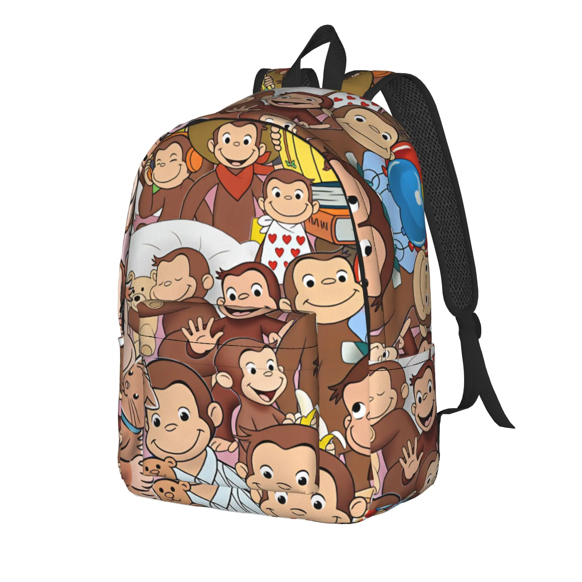 Curious George Collage Portrait Backpack  University Backpacks Boy Girl Custom Durable School Bags Fun Rucksack