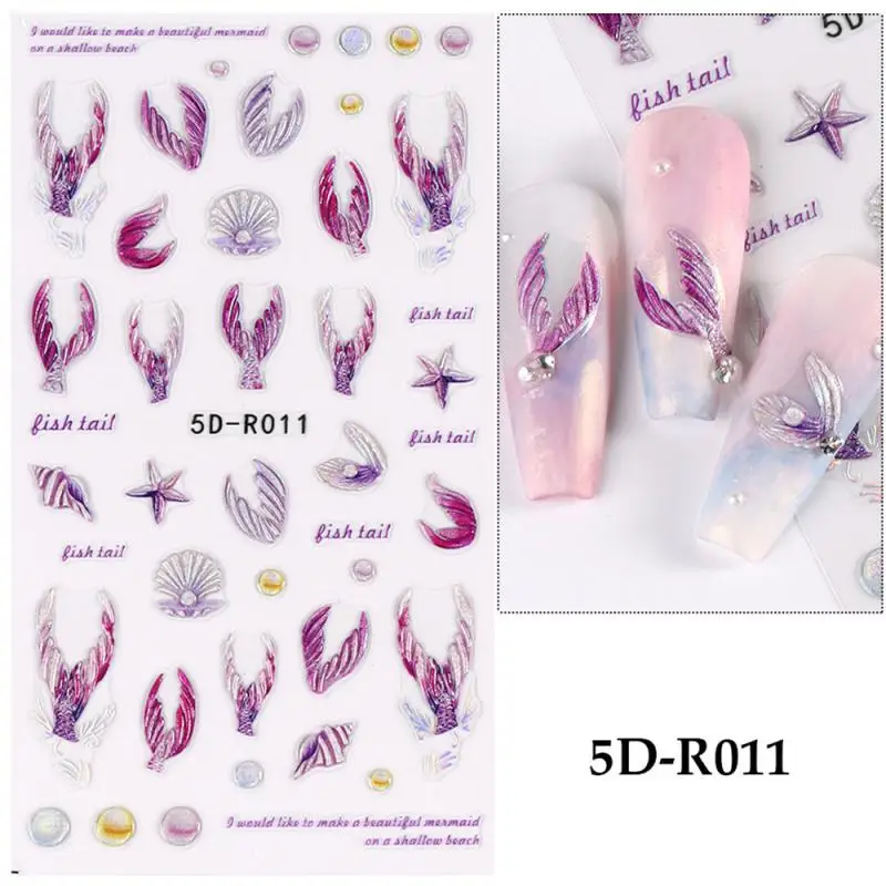 Fishtail Manicure Sticker Gummy Gum 9.2*7.3cm Gummy Gel Sticker Nail Art Mermaid Sticker Color About 2g Nail Sticker 5d