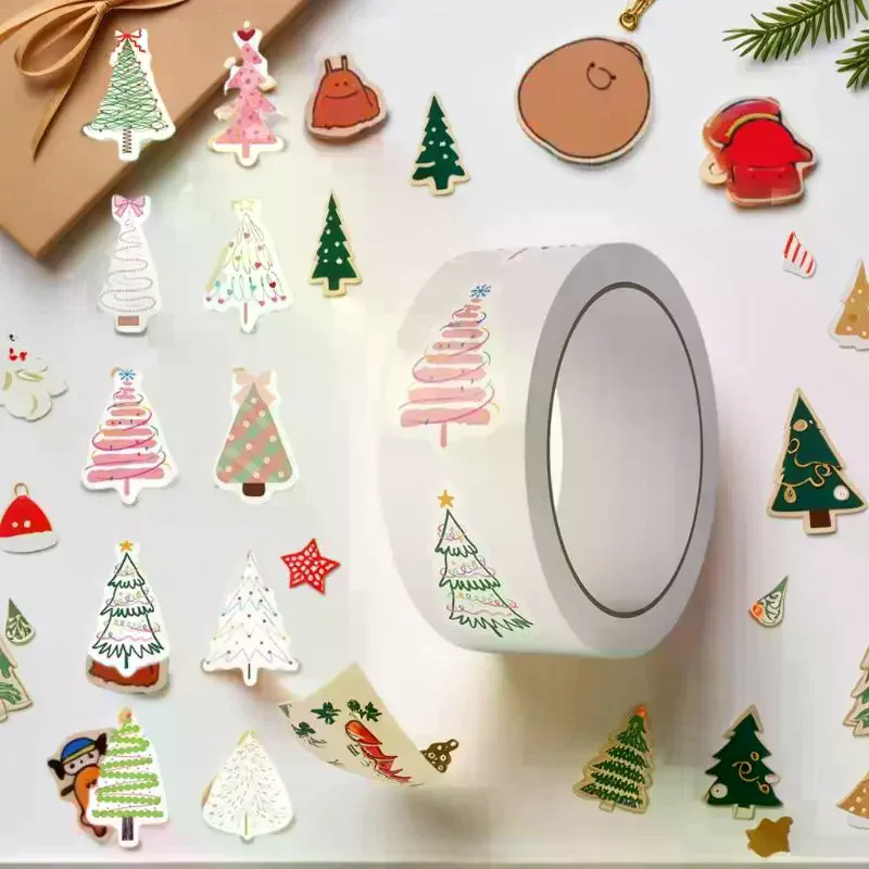 Unique Christmas Tree Stickers/Roll; Christmas Gift Wrapping Sticker Labels; Reward Stickers For Scrapbooking Station