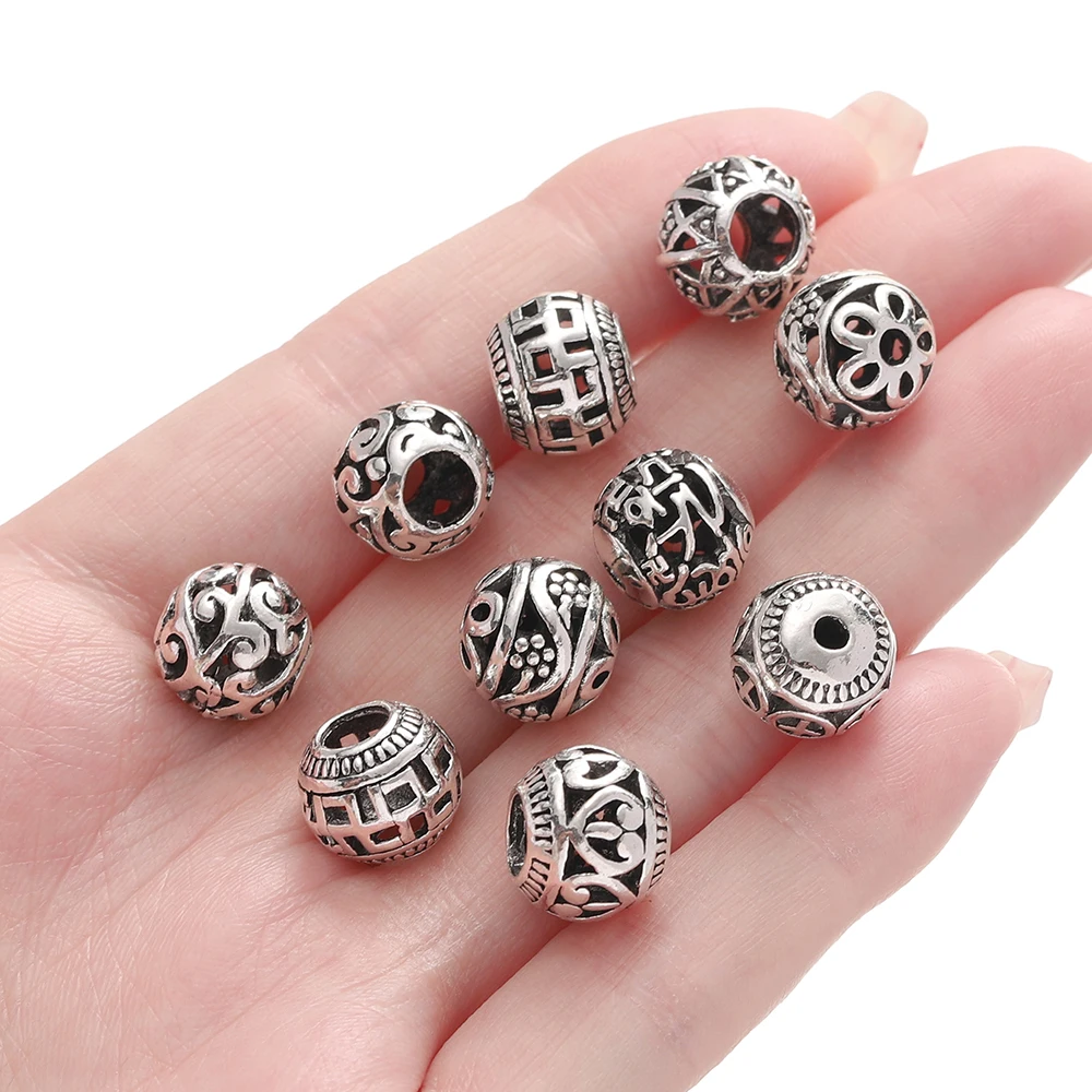 5pcs/lot Handcraft Tibetan Silver Hollow Spacer Beads Flower Heart Designer Zinc Alloy Metal Beads DIY Bracelets Jewelry Making