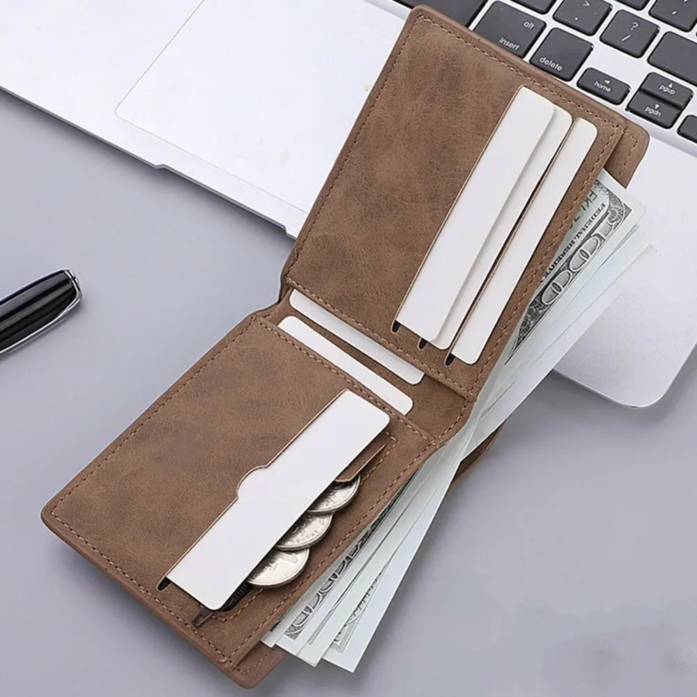 Fashion PU Leather Men Wallet Large-capacity Multi-card Slot Card Bag Folding Money Bag Lightweight Short Skin Short Purse