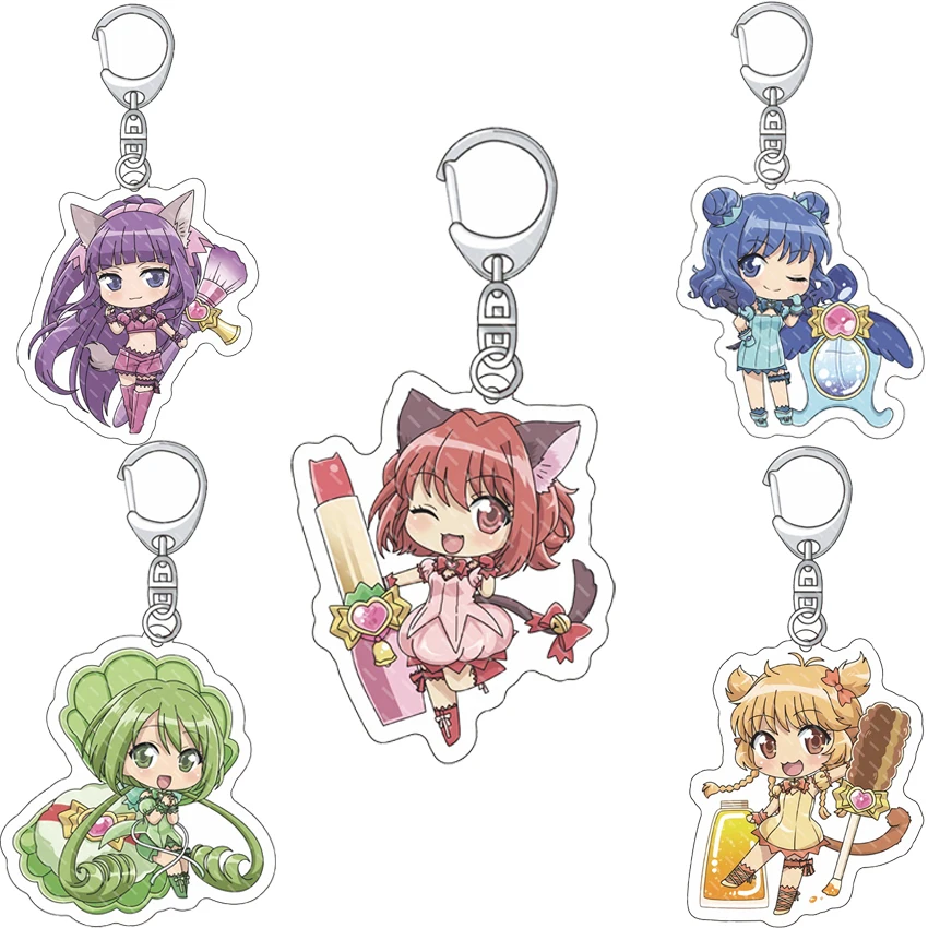 55MM Anime Tokyo Mew Mew ‌ Llavero de Acrílico con Figuras de Momomiya Ichigo, Aizawa Minto, Midorikawa Retasu, Bu Ling Huang, Regalos Lindos
