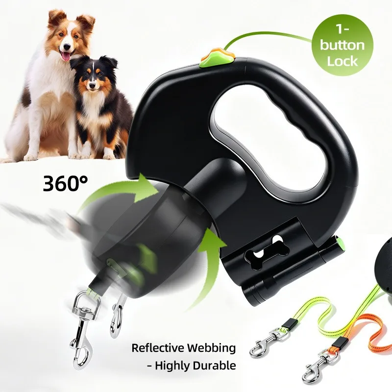 

One-to-two Pet Leash Automatic Retractable Dog Leash For Outdoor Small and Medium-sized Dog Walking Supplies