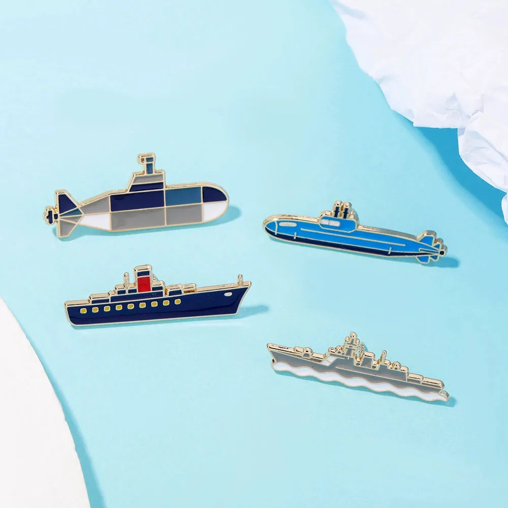Cartoon ship and submarine-shaped badges, retro navy style series alloy pins, accessories for clothing bags, gifts for friends