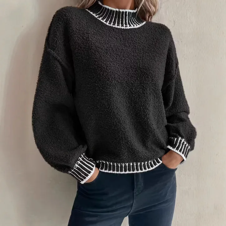 

2025 Autumn and Winter Pullover Turtleneck Sweater Women's Color Matching Women's Knitted Sweater