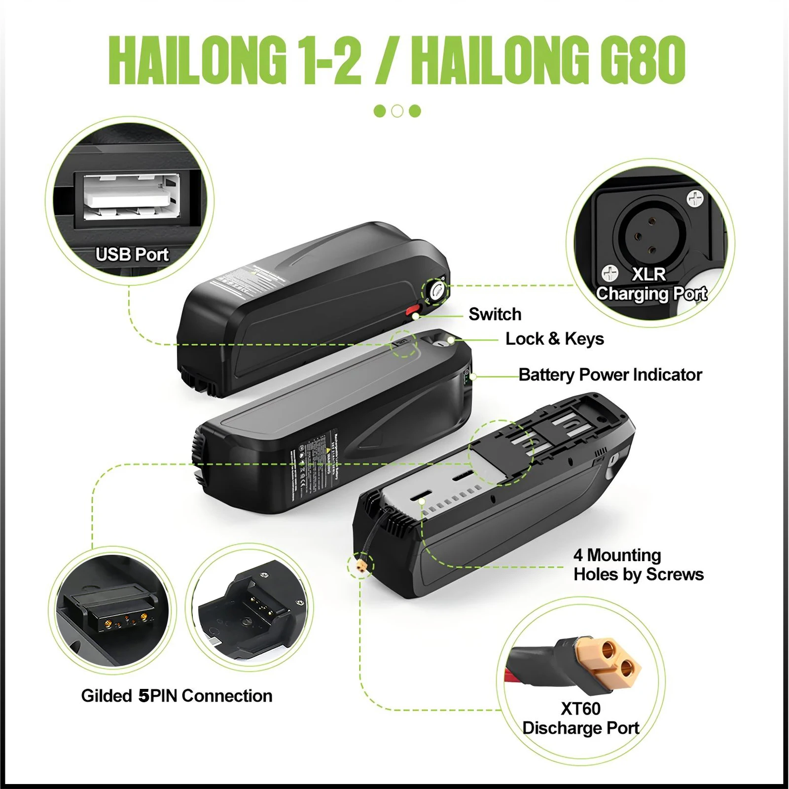 Electric Bike Battery Hailong 48V 72V 52V 50AH 40AH 30AH 20AH Downtube Original Cell 60A BMS for BBS02 TSDZ8 E-Bike 1500W Motor