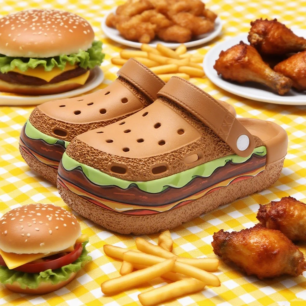 Women Summer funny Burger Platform Slides Food Design Chunky Thick Sole Clogs Breathable Hollow Casual Beach Sandals Slippers image 5