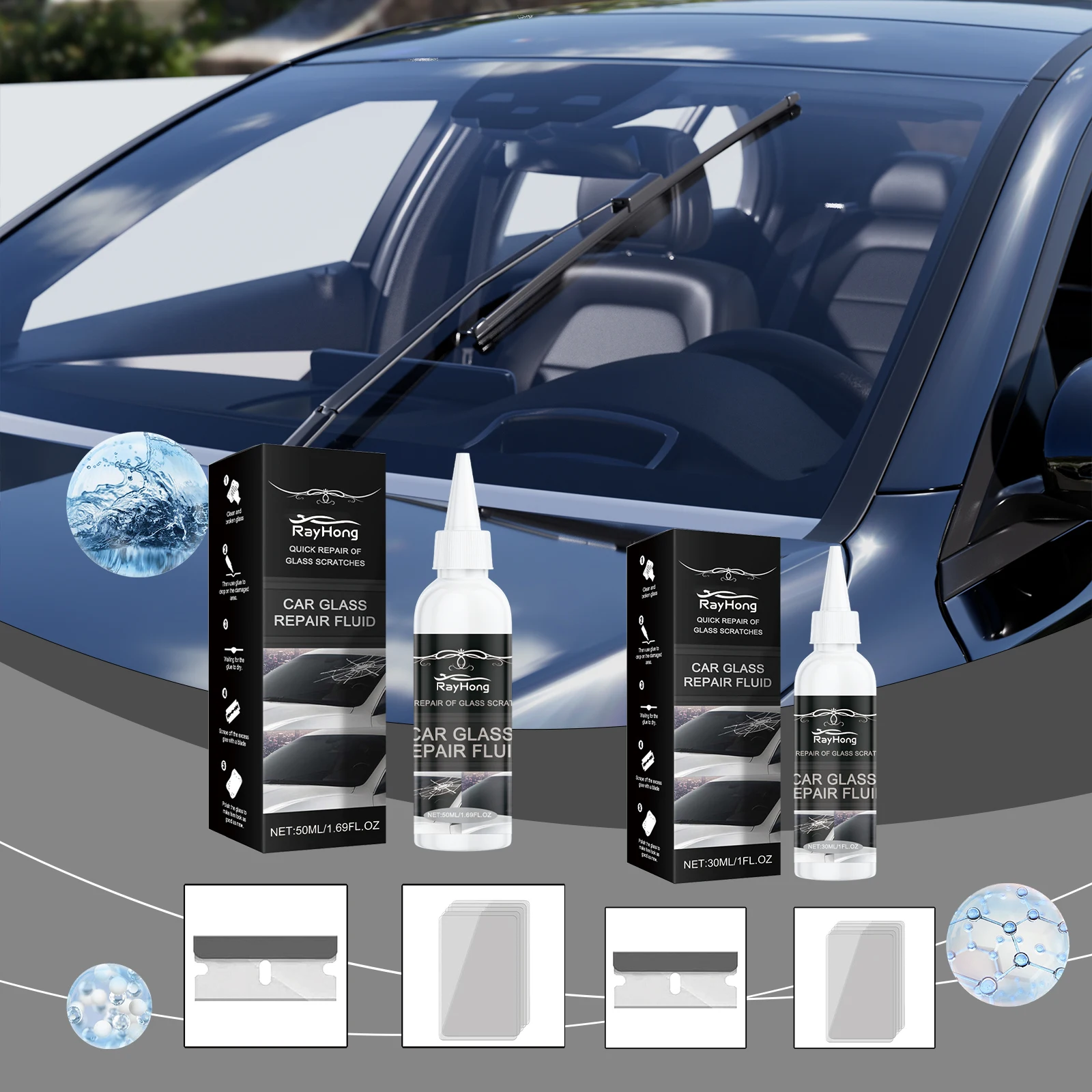 طقم تصليح الزجاج الأمامي للسيارة يثبت رقائق الشقوق راتنجات الايبوكسي أداة احترافية لإصلاح الكراك الزجاجي مجموعة ترميم المضادة للخدش