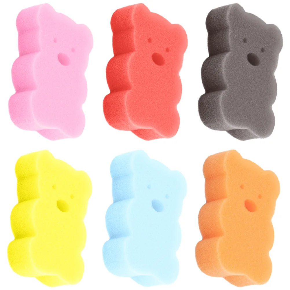 

6pcs Bath Sponge Baby Sponges Newborn Washable Cartoon Bear Bathing Scrubber Soft Body Sponge Portable Toddler Bath Accessories