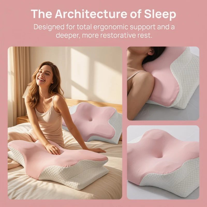 Almohada de Espuma Viscoelástica con Forma de Mariposa para el Verano, Soporte Cervical Ergonómico de Rebote Lento para Aliviar el Dolor al Dormir, para el Hogar y la Cama