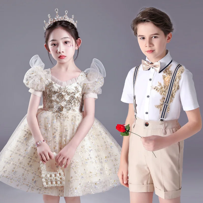 Teenmiro Vintage Boutique Party Dress for Children Girls Flowers Tulle Ball Gown Kids Design Princess Bridesmaid Dresses