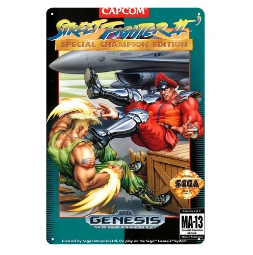2 Retro Genesis Videospiel-Metallposter – 20 x 30 cm (8 x 12 Zoll) – Aluminium