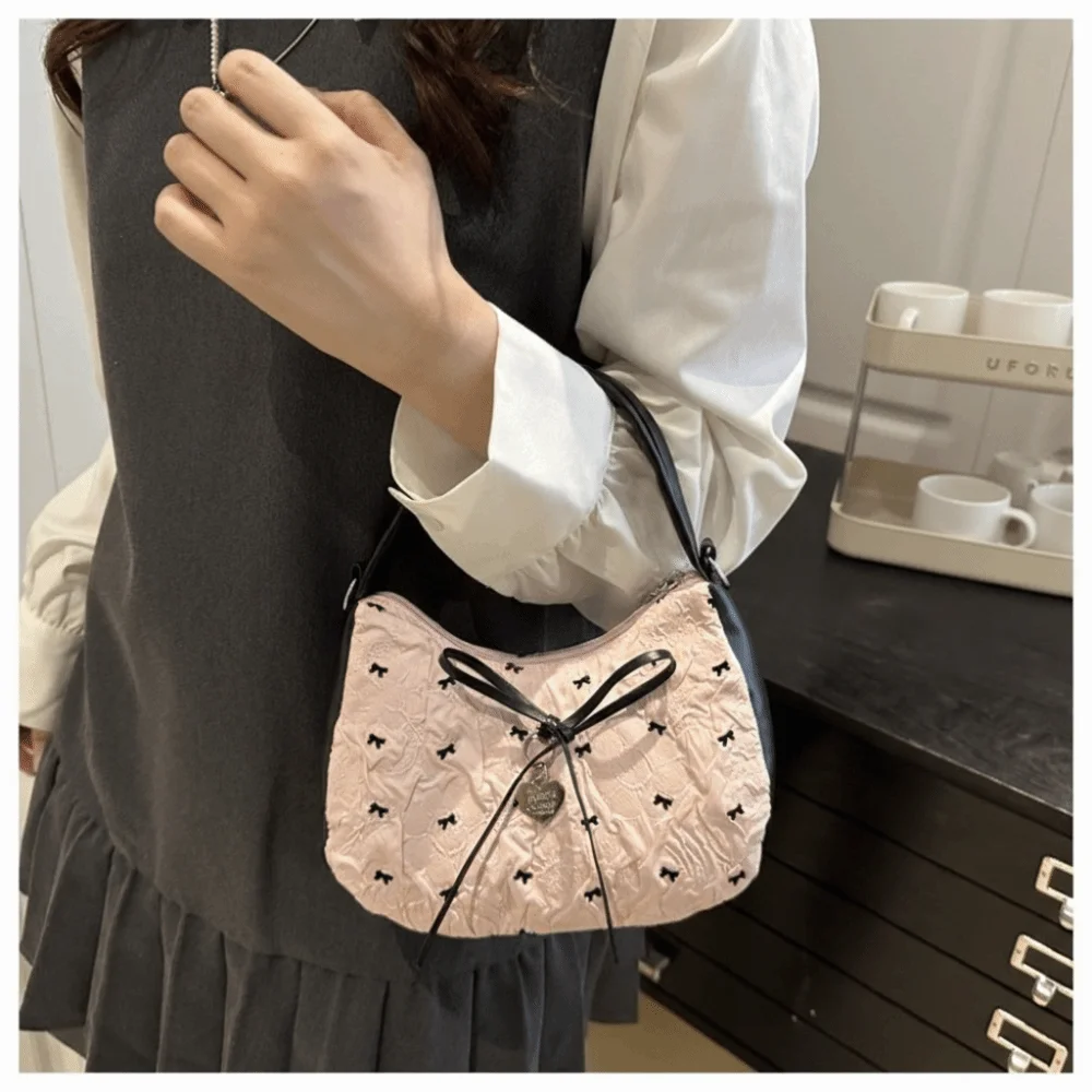 

Sweet Bow Print Shoulder Bag Korean Style Zipper Crossbody Bag Butterfly Knot Underarm Bag Women