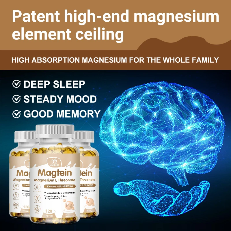 60/120 Capsules Magnesium L-threonate, Magnesium L-threonate, Brain Health, Memory & Attention, Gluten Free, Vegetarian, Non-GMO