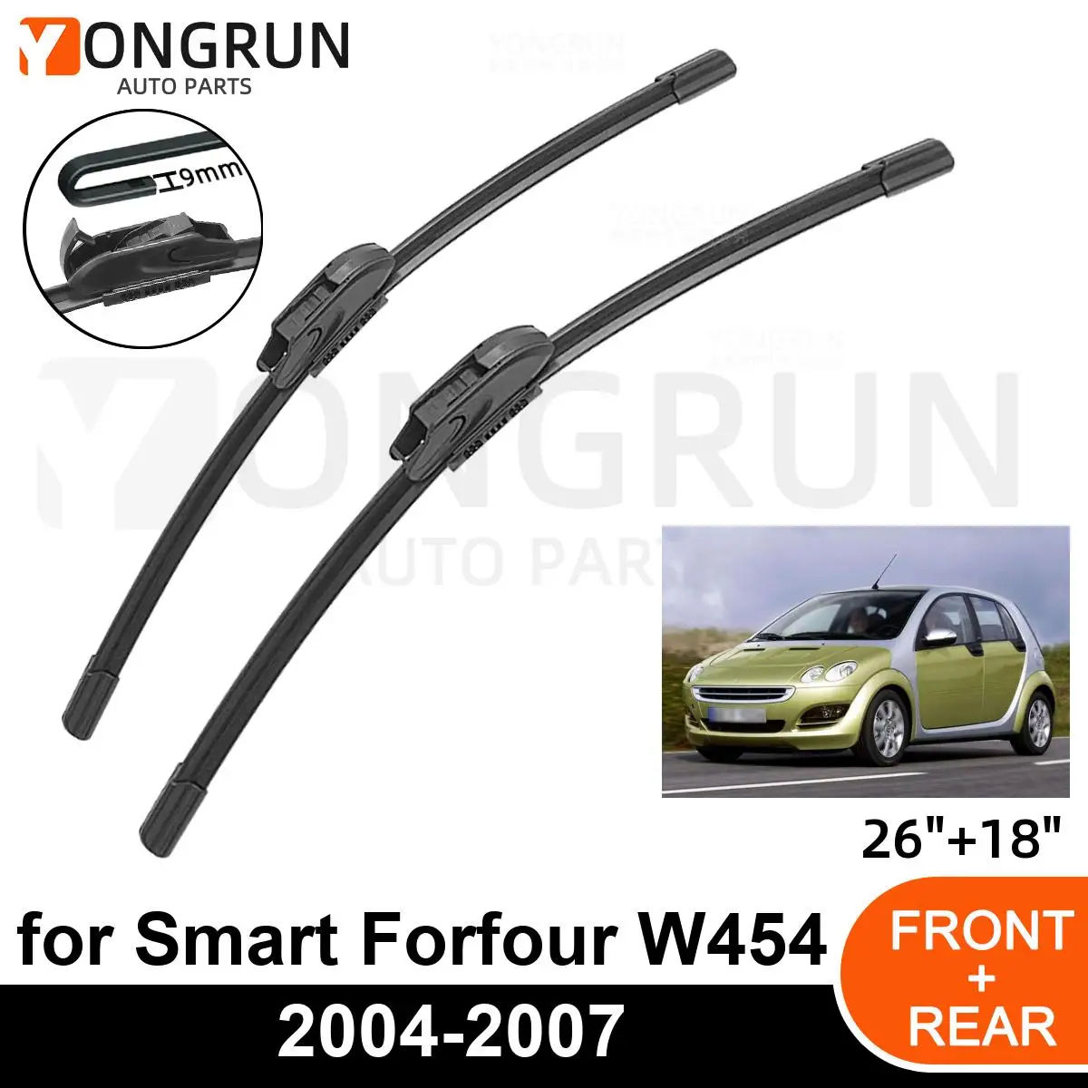 

Car Front Windshield Wipers For Smart Forfour W454 2004-2007 Wiper Blade Rubber 26"+18" Car Windshield Windscreen