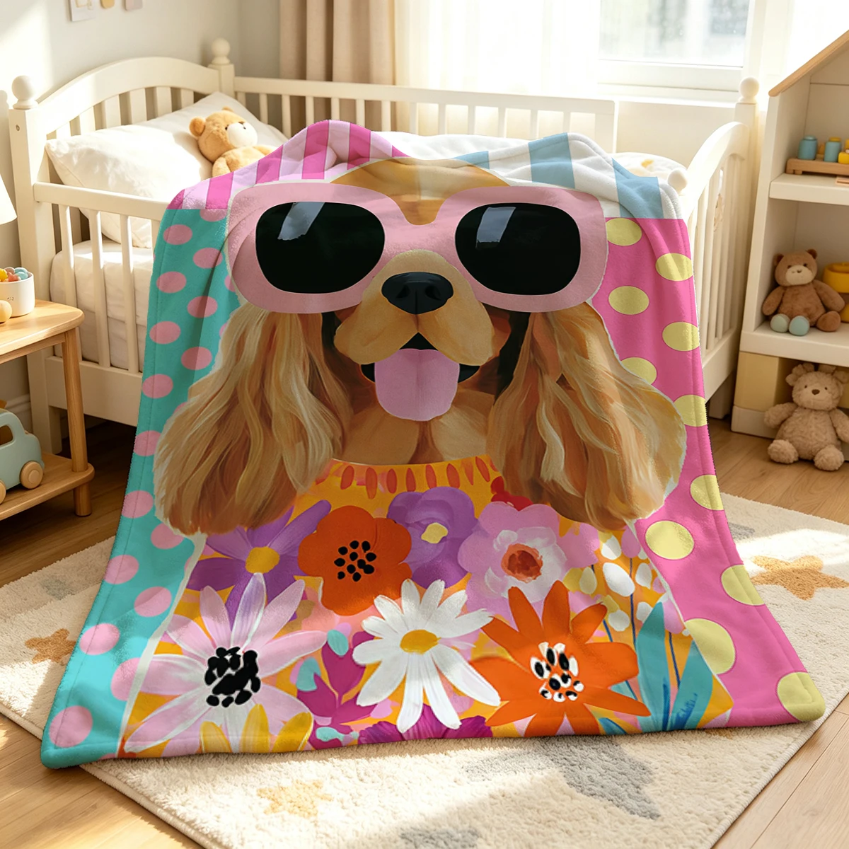 Cool Puppy Flannel Blanket Warm Soft Halloween Christmas Couch Warm Cozy Decorative Decor Gift for All Season
