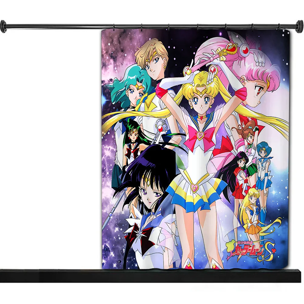 Anime S-Sailor M-moon Shower Curtain Waterproof Polyester Fabric Colorful Bath Curtains Home Bathroom Decor Curtain With Hook