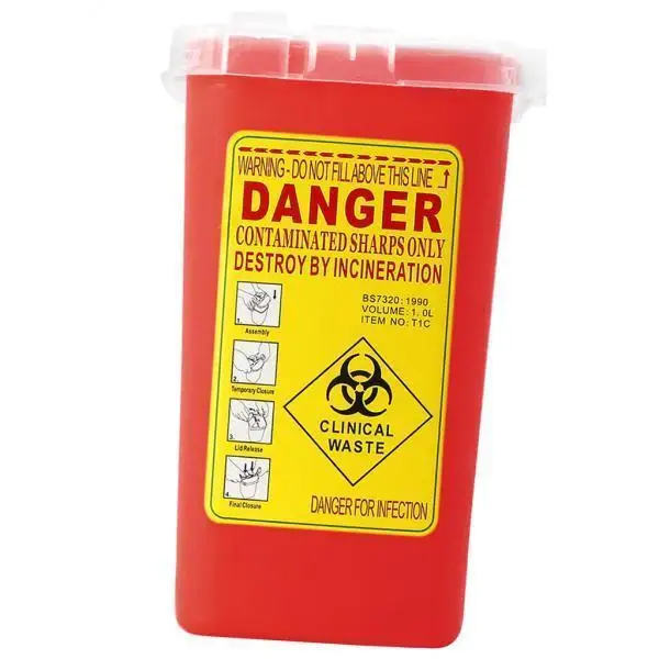 Disposable Container Red Sharps Bin Tattoo Waste Basket Trash Can with Lid for Tattoo Consumables