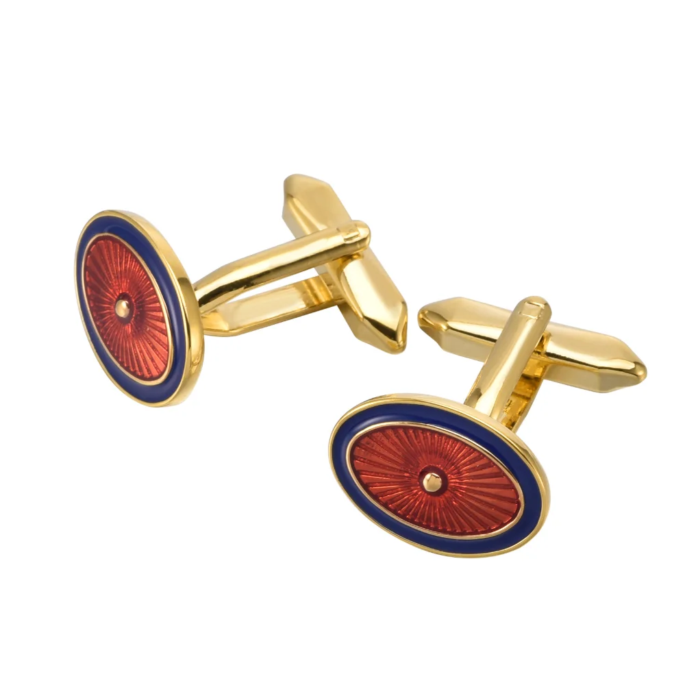 Elliptical Enamel Cufflinks with Contrasting Red Blue Colors Men's Business Formal Wear Cuff Accessory Suit Decoration Gift Item