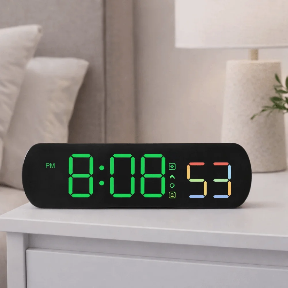 Reloj Despertador Digital con Pantalla Grande, Indicador de Temperatura, Alarma Fuerte, Función de Segundos Saltantes, Formato 12/24 Horas