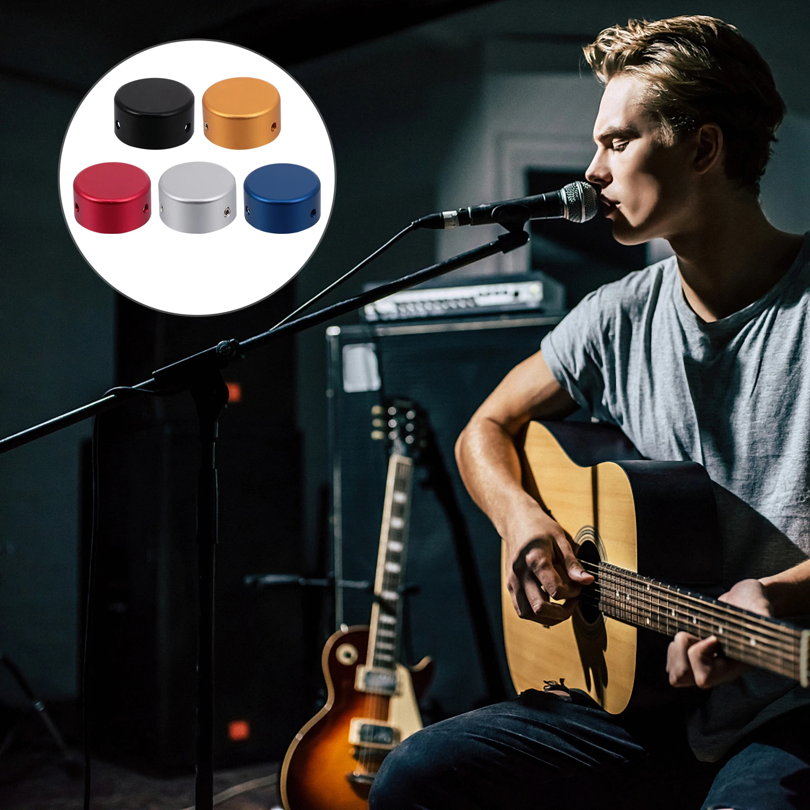 

5 Sets Effect Pedal Cap Guitar Footswitch Topper Air Button Caps Aluminum Alloy Durable Rubber Pad Protection Glossy Long