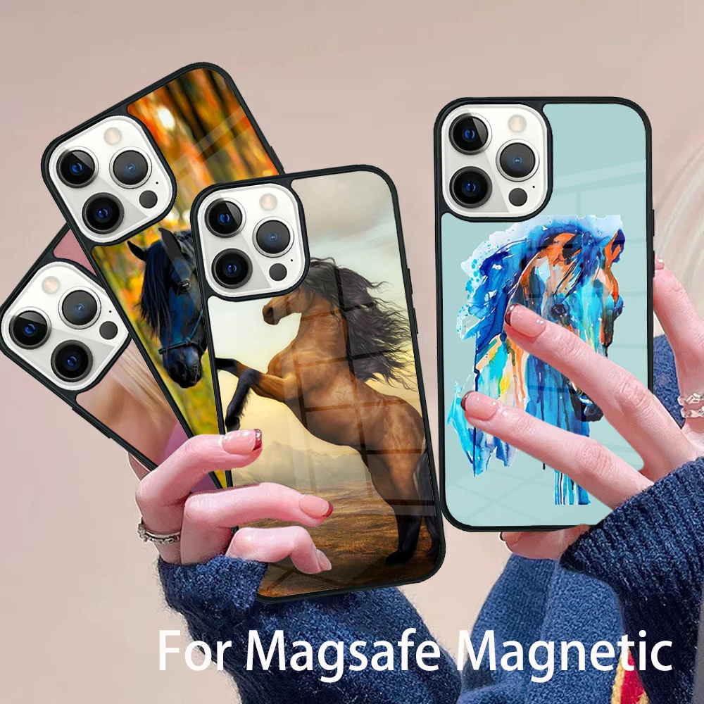 

Horse Beauty illustration Phone Case Magesafe Magnetic Wireless Charge Cover For IPhone 16 11 12 13 14 15 Pro Max Plus Mini