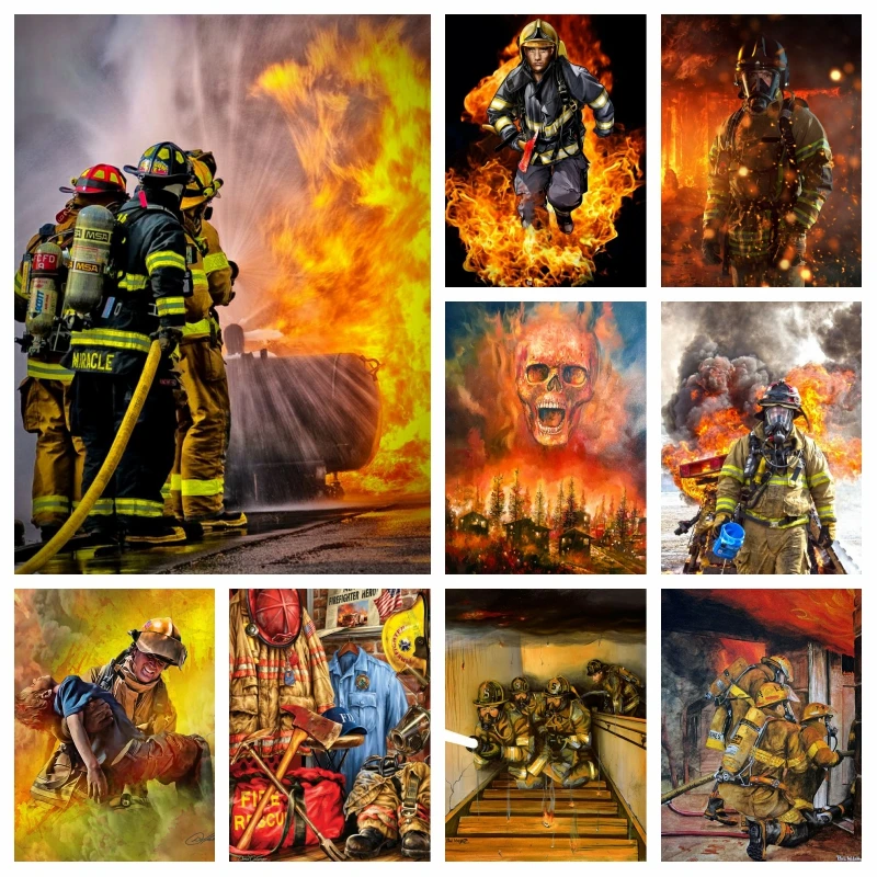 Firefighter And Rescue Diamond Painting Mosaic Cross Stitch Fireman Hero Picture Full Drills Kit Gift Wall Art Home Decor