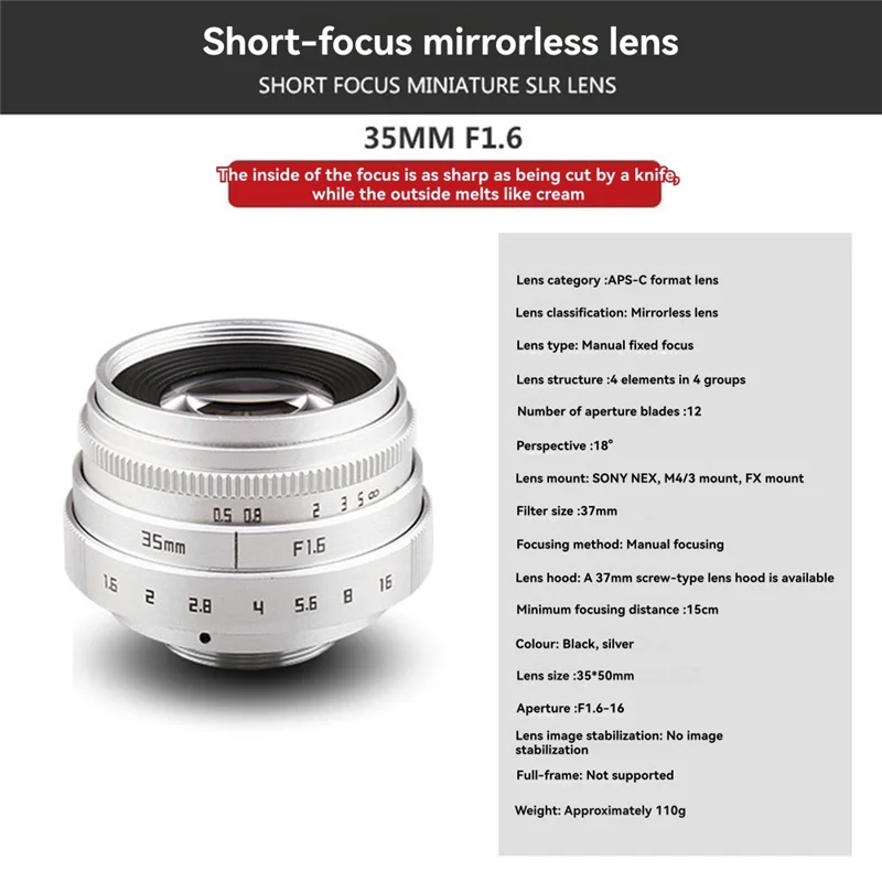 Lente de câmera f1.6 com foco manual confiável, lente de retrato fixa de grande abertura para câmeras de montagem c, acessório preto