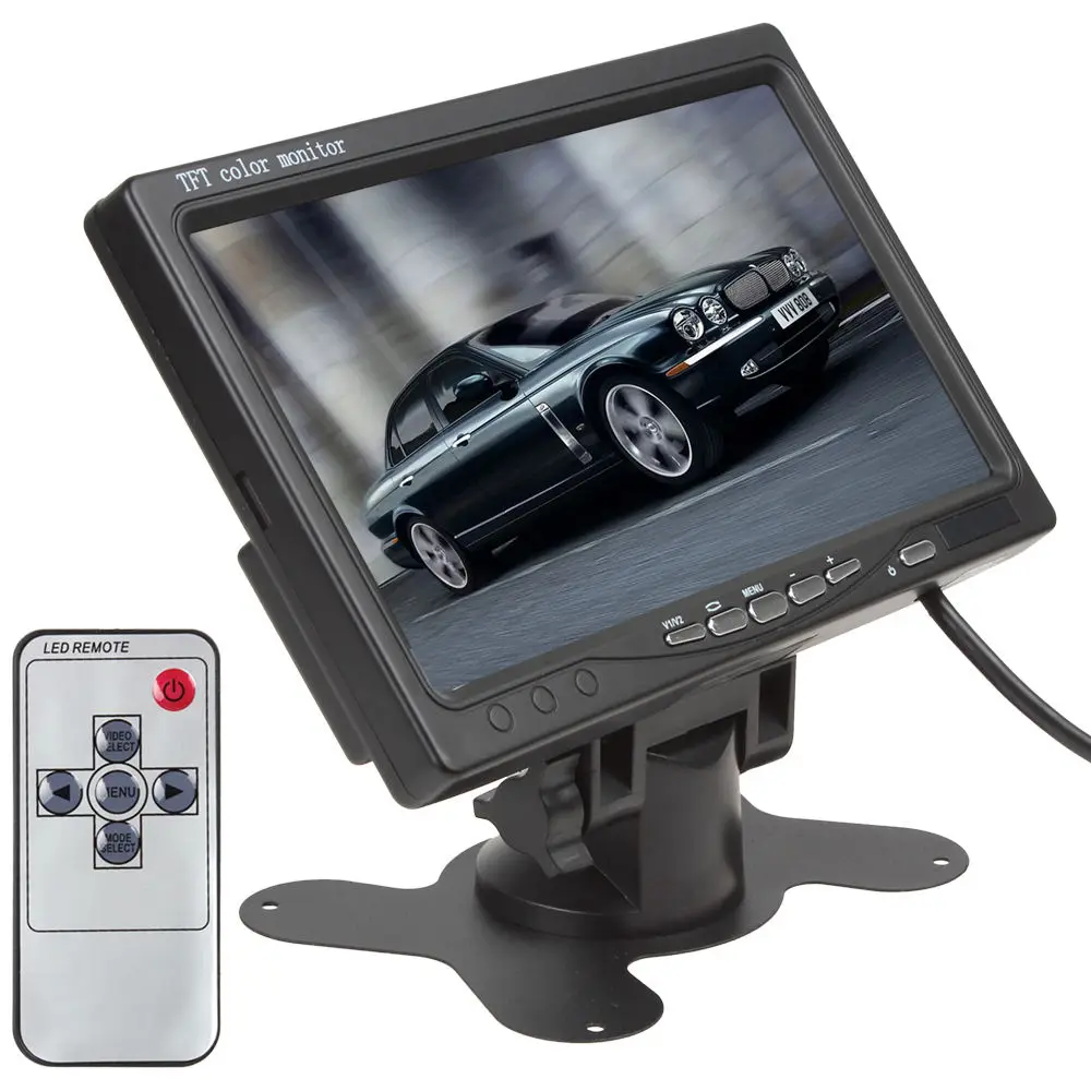 7 Inch TFT LCD Screen Car Monitor Parking with Remote Controller Dashboard 2ch Av In 12-24V For Car Truck Cameras