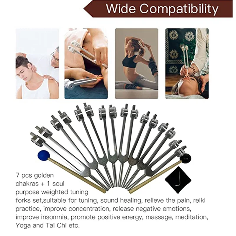 販売！ ヒーリング用チャクラ音叉セット、瞑想用シルバーチャクラ音叉8本セット