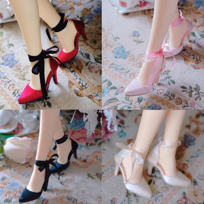 D04-A132 Kinder handgemachtes Spielzeug 1/3 1/4 Puppe bjd/sd Puppe Zubehör Silber rosa Gold Schnürung Seide Pumps High Heel Schuhe 1 stücke