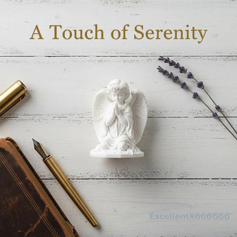 3D Printed Kneeling Prayer Angel Statue Artistic Angel Girl Ornament for Living Room Coffee Table Decor Spiritual Gift