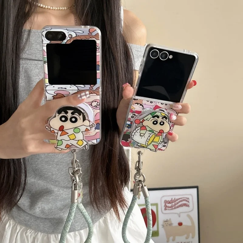 Cartoon Crayon Shin-chan snot Boochan Magnetic Magsafe Wireless Charge Folding Phone Case For Samsung Z Flip 3 4 5 6 7 Cover﻿