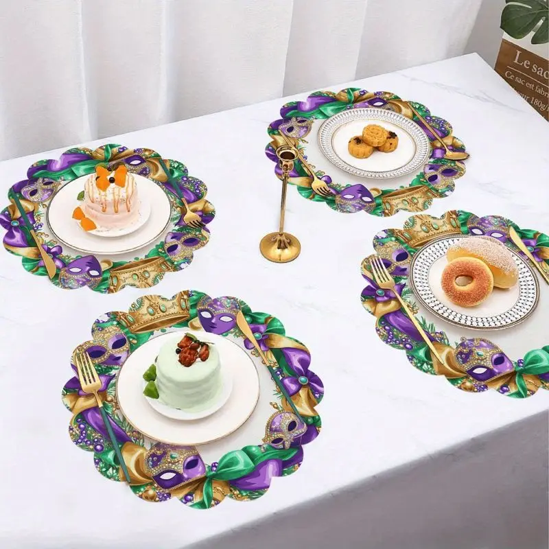 VIKAMA Wave Lace Carnival Mask Crown Wreath Meal Mat Insulation Table Mat Party Festival Plate Mat Dining Table Decoration view 4