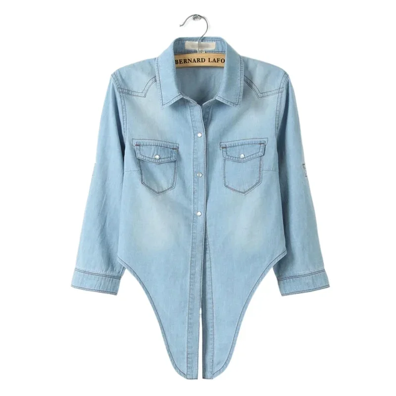 Women's Seven-quarter Sleeve Denim Crop Top Tie Shirt Cardigan