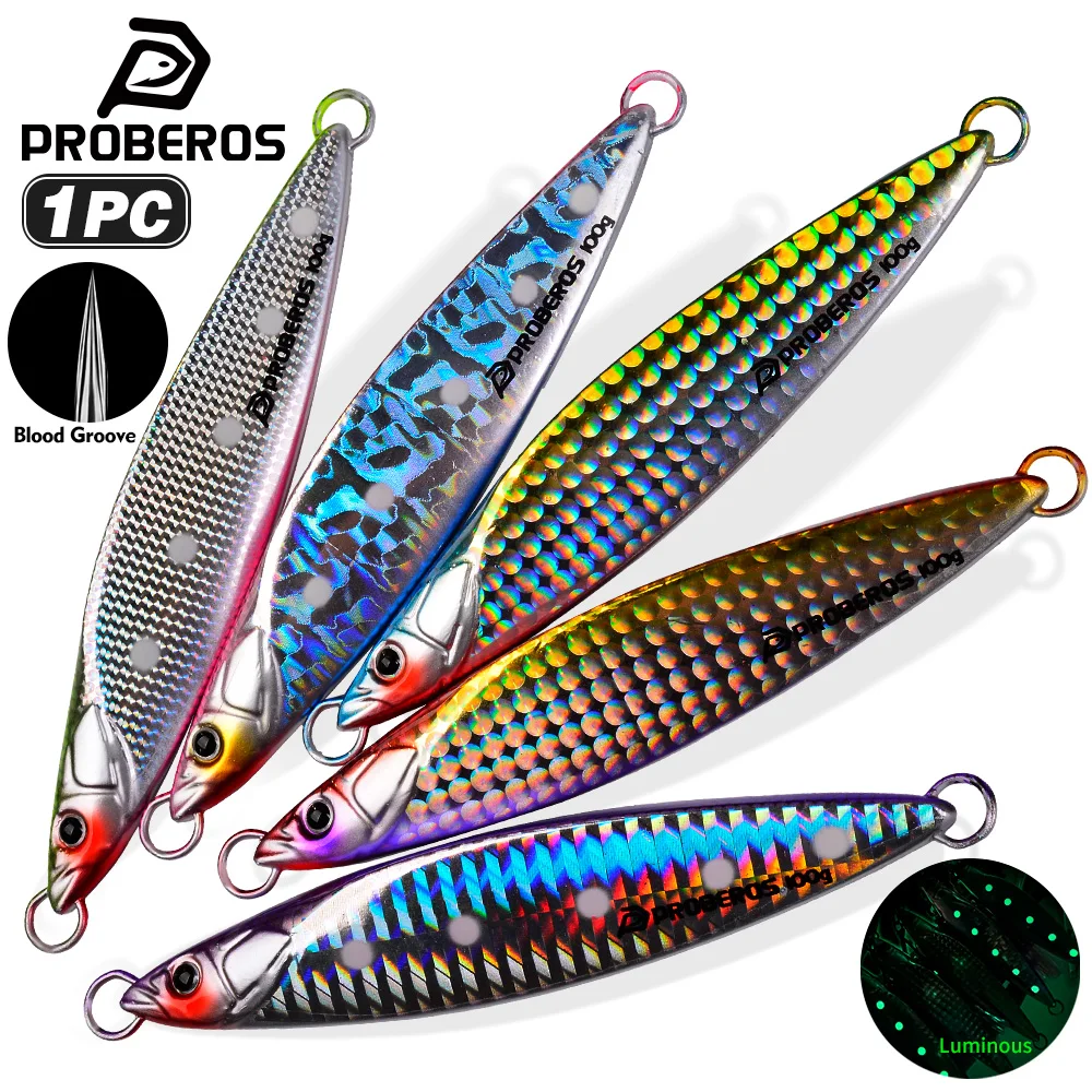 Proberos 1 Stück Künstlicher Leuchtender 3D-Beschichteter Jigging-Köder 40g-100g Eisenplatte Metallblei-Fischköder für Bass- und Salzwasserfischen
